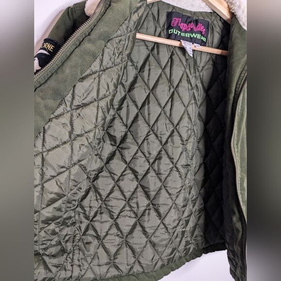 Boys Forest Green Airborne Pilots Jacket with Patches and Wool Style Collar sz 5 - Picture 4 of 7